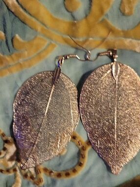 Cost Plus World Market Metallic Silver Leaf Dangle Earrings